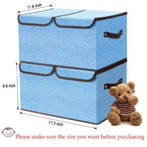 Feestars Kids Toy Box for Boys and Girls, Collapsible toy box storage with Lid & Handles, Fabric toy organizers and storage bins/Chest/Chunk for Baby Toddler Nursery Playroom Bedroom-Blue