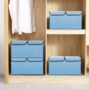 Feestars Kids Toy Box for Boys and Girls, Collapsible toy box storage with Lid & Handles, Fabric toy organizers and storage bins/Chest/Chunk for Baby Toddler Nursery Playroom Bedroom-Blue