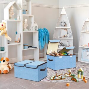 Feestars Kids Toy Box for Boys and Girls, Collapsible toy box storage with Lid & Handles, Fabric toy organizers and storage bins/Chest/Chunk for Baby Toddler Nursery Playroom Bedroom-Blue