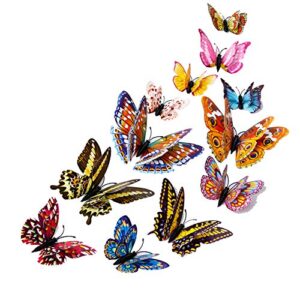 fovshng 24pcs 3d butterfly wall decor butterflies decals removable butterfly wall stickers for girls kids bedroom and room decoration mural double wings luminous