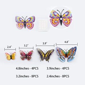 FOVSHNG 24PCS 3D Butterfly Wall Decor Butterflies Decals Removable Butterfly Wall Stickers for Girls Kids Bedroom and Room Decoration Mural Double Wings Luminous