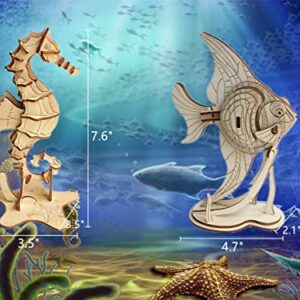 3D Wooden Sea Animal Puzzle - 6 Piece Set Wood Sea Animals Skeleton Assembly Model Kits - Wooden Crafts DIY Brain Teaser Puzzle - STEM Toys Gifts for Kids and Adults Teens Boys Girls