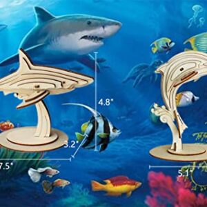 3D Wooden Sea Animal Puzzle - 6 Piece Set Wood Sea Animals Skeleton Assembly Model Kits - Wooden Crafts DIY Brain Teaser Puzzle - STEM Toys Gifts for Kids and Adults Teens Boys Girls