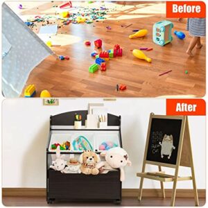 Kids Toy Storage Organizer, -3 Removable Plastic Bins,Wooden Rolling Toy Box and Plastic Bins in Bedroom Study Room Playrooms Nursery for Infants Baby Young Children (black)