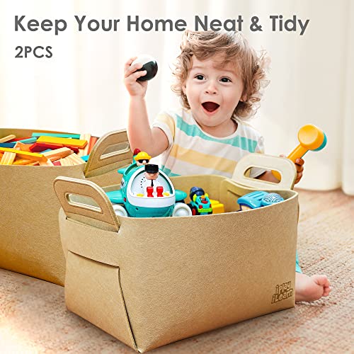 iPlay, iLearn 2pcs Kids Toy Box Storage Organizers, Felt Fabric Foldable Toy Storage Bins & Chests for Boys, Girls, Toddlers Room, Toybox for Playroom, Bedroom, Nursery, Living Room 15.7"x10.8"x10"