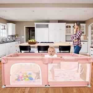 Baby Playpen, Baby Playpen with Mat, Playpen for Babies and Toddlers 71"L x 60"W x 26"D Indoor Large Playpen Safety Baby Fence Play Area, Valentines Day Gifts for Kids (Pink)