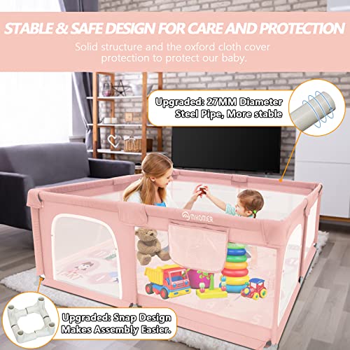 Baby Playpen, Baby Playpen with Mat, Playpen for Babies and Toddlers 71"L x 60"W x 26"D Indoor Large Playpen Safety Baby Fence Play Area, Valentines Day Gifts for Kids (Pink)