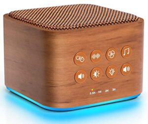 wooden white noise sound machine for sleeping with 20 soothing sounds | 7 colors night light, volume control & sleep timer, plug in or battery operated, portable sleep machine for travel, kids adults