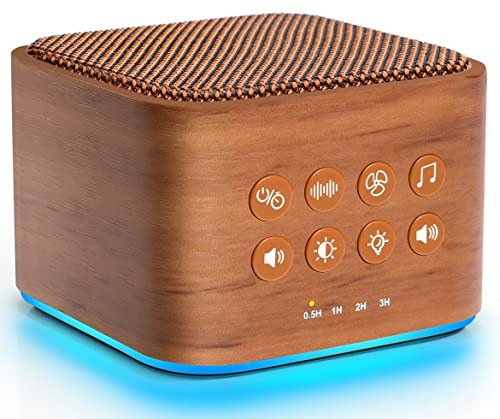 Wooden White Noise Sound Machine for Sleeping with 20 Soothing Sounds | 7 Colors Night Light, Volume Control & Sleep Timer, Plug in or Battery Operated, Portable Sleep Machine for Travel, Kids Adults