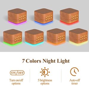 Wooden White Noise Sound Machine for Sleeping with 20 Soothing Sounds | 7 Colors Night Light, Volume Control & Sleep Timer, Plug in or Battery Operated, Portable Sleep Machine for Travel, Kids Adults