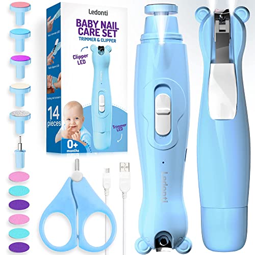 Baby Nail Trimmer Electric Rechargeable - Baby Nail Clippers Electric w/Led Light for Newborn, Infant, Toddler, Kids - Baby Manicure Fingernail Care Set - Baby Essentials Must Haves Grinder Cutter…