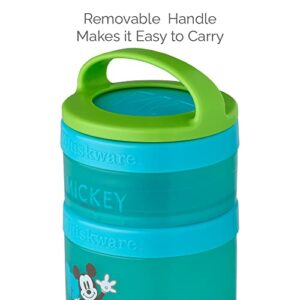 Whiskware Disney Stackable Snack Containers for Kids and Toddlers, 3 Stackable Snack Cups for School and Travel, Mickey and Pluto