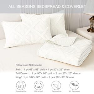 Exclusivo Mezcla Ultrasonic Quilt Set King Size, 3 Pieces White King Quilt (104"x96") with 2 Pillow Shams, Lightweight Bedspreads Modern Striped Coverlet Set for All Seasons