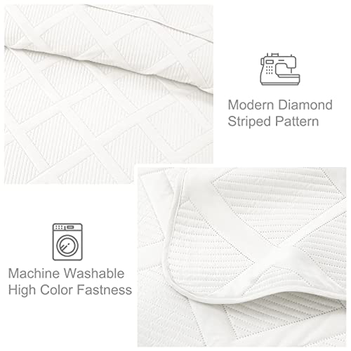 Exclusivo Mezcla Ultrasonic Quilt Set King Size, 3 Pieces White King Quilt (104"x96") with 2 Pillow Shams, Lightweight Bedspreads Modern Striped Coverlet Set for All Seasons