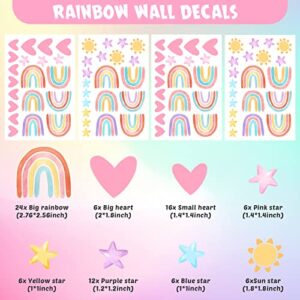 Boho Rainbow Wall Decor Stickers Small Rainbow Wall Decal Watercolor Rainbow Heart Sun Star Wall Stickers for Girls Boys Baby Bedroom Nursery Wall Decor (Luminous Blue)