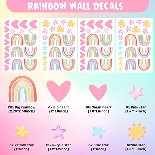 Boho Rainbow Wall Decor Stickers Small Rainbow Wall Decal Watercolor Rainbow Heart Sun Star Wall Stickers for Girls Boys Baby Bedroom Nursery Wall Decor (Luminous Blue)