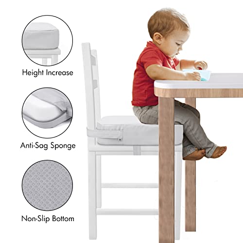 E1F1NN DOT Toddler Booster Seat for Dining Table, Portable Kids Booster Seat with Safety Buckles, High Cushion for Travel with Non-Slip Bottom (Gray)