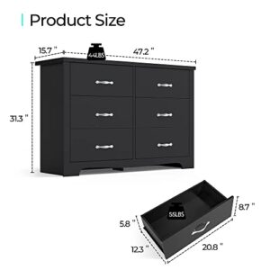 LINSY HOME 6 Drawer Dresser, Black Dresser for Bedroom, Nursery Dresser Organizer, Chest of Drawers for Kids Bedroom