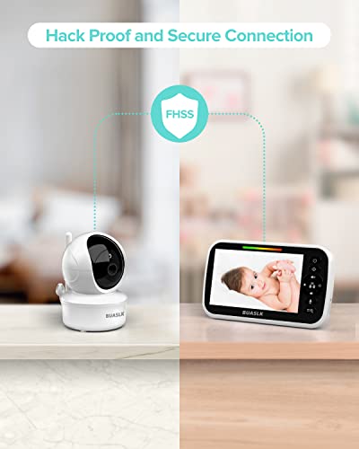 BUASLK Baby Monitor with Camera and Audio, 5" Screen Video Baby Monitor with Temperature Sensor, Two Way Talk and Remote pan-tilt-Zoom Camera, Night Vision and 960ft Range.