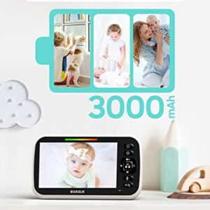 BUASLK Baby Monitor with Camera and Audio, 5" Screen Video Baby Monitor with Temperature Sensor, Two Way Talk and Remote pan-tilt-Zoom Camera, Night Vision and 960ft Range.