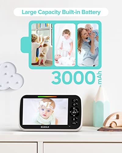 BUASLK Baby Monitor with Camera and Audio, 5" Screen Video Baby Monitor with Temperature Sensor, Two Way Talk and Remote pan-tilt-Zoom Camera, Night Vision and 960ft Range.