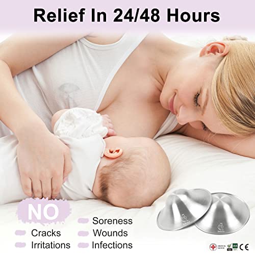 Boboduck Silver Nursing Cups - Silver Nipple Covers Breastfeeding for Protect and Soothe Sore Nipples, Silver Nipple Shields for Nursing Newborn, Nursing Pads Breastfeeding Newborn Essentials