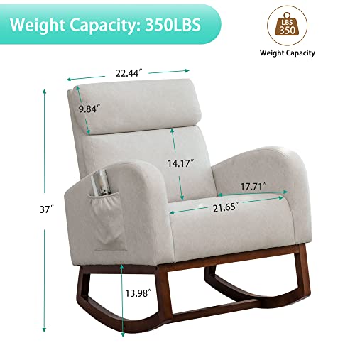 Andeworld Rocking Chair Nursery,Living Room Accent Glider Chair,Upholstered High-Back Armchair for Baby Nursery,Faux Suede Comfy Side Chair for Living Room,Bedroom,Beige