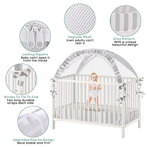 Baby Crib Tent Safety net, Crib Tent to Keep Baby from Climbing Out with 4.2 x 2.3 Inches Inner Space, Strong Frame & Soft Breathable Mesh, Crib cat Protector, Self-Locking Zippers, Canopy for Crib