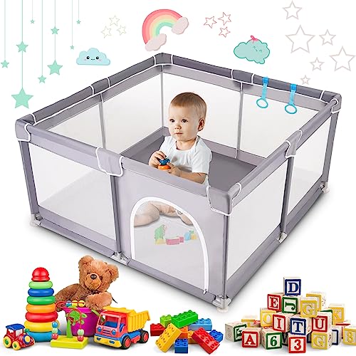 Baby playpen for Babies and Toddlers – Perfect for Indoor and Outdoor Activities – 50 x 50 Inch Internal Space - Foldable with Anti-Slip Safe Play Space - Baby Fence Play Area with Gate - Grey