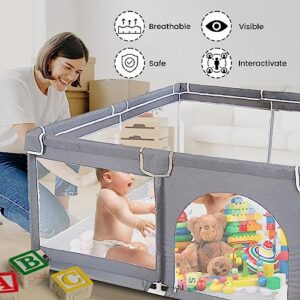 Baby playpen for Babies and Toddlers – Perfect for Indoor and Outdoor Activities – 50 x 50 Inch Internal Space - Foldable with Anti-Slip Safe Play Space - Baby Fence Play Area with Gate - Grey
