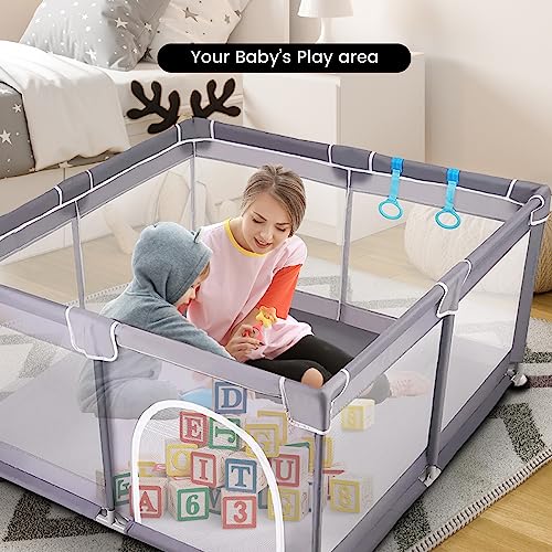 Baby playpen for Babies and Toddlers – Perfect for Indoor and Outdoor Activities – 50 x 50 Inch Internal Space - Foldable with Anti-Slip Safe Play Space - Baby Fence Play Area with Gate - Grey