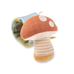 itzy ritzy wrist rattle – wearable itzy bitzy rattle for babies; made of soft cotton and easily attaches to wrist; makes gentle rattle sound; mushroom