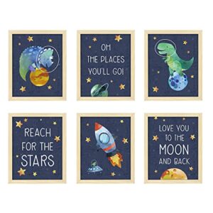 artbyhannah 6 pack 8x10 inch framed nursery wall art decor with wood frame and moon animals & letter prints for playroom, kids children room bedroom decoration