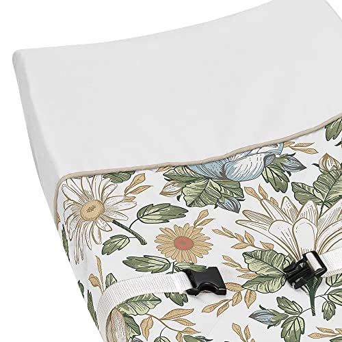 Sweet Jojo Designs Vintage Floral Blue Yellow Girl Baby Changing Pad Cover for Nursery - Slate Green Gold Orange Taupe Beige Shabby Chic Rose Flower Boho Bohemian Farmhouse Roses Wildflower Botanical
