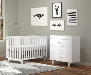 child craft tremont 2 piece baby nursery set with 4 in 1 convertible crib and changing table dresser (matte white)