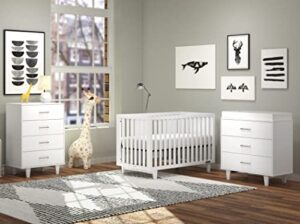child craft tremont 3 piece baby nursery set with 4 in 1 convertible crib, changing table dresser and chest (matte white)