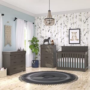 child craft redmond 4-piece baby nursery set with 4-in-1 convertible crib, changing table dresser, and chest, dapper gray