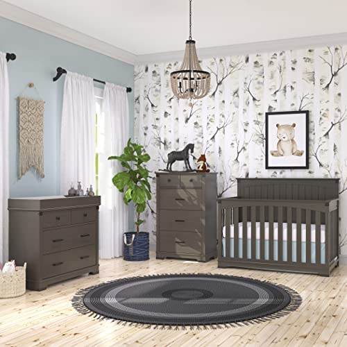 Child Craft Redmond 4-Piece Baby Nursery Set with 4-in-1 Convertible Crib, Changing Table Dresser, and Chest, Dapper Gray