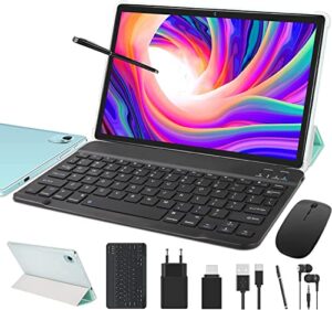 tablet 10 inch latest 128 gb rom android 11 q10pro tablets:4gb ram|5g/4g wi-fi|octa-core|8000mah|bluetooth|google certified tablet with keyboard, mouse, earphones etc./support split screen-green