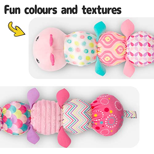 Sumobaby Infant Baby Musical Stuffed Animal Activity Soft Toys with Multi-Sensory Crinkle, Rattle and Textures, for Tummy Time Newborn 0-3-6-12 Months Girls, Caterpillar, Pink