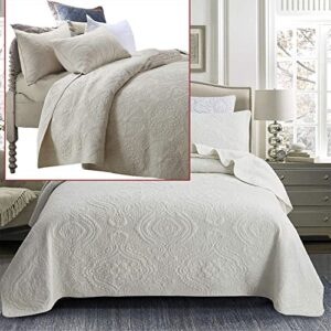 brandream 6pc luxury comforter sets queen size cotton quilt set cream white bedspread coverlet set damask embroidery