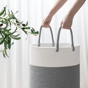 Goodpick Baby Nursery Clothes Hamper, Cute Rope Laundry Basket for Kids Bedroom, Living room, Tall Laundry Bin for Clothes, Blanket, Towel, Toy, Grey, 15 x 20 inches, 58L