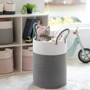 Goodpick Baby Nursery Clothes Hamper, Cute Rope Laundry Basket for Kids Bedroom, Living room, Tall Laundry Bin for Clothes, Blanket, Towel, Toy, Grey, 15 x 20 inches, 58L