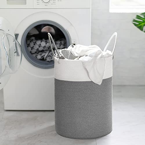 Goodpick Baby Nursery Clothes Hamper, Cute Rope Laundry Basket for Kids Bedroom, Living room, Tall Laundry Bin for Clothes, Blanket, Towel, Toy, Grey, 15 x 20 inches, 58L