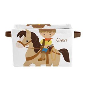 western cowboy horse custom storage basket ,personalized storage bins cubes organizer with handle for bedroom wardrobe,nursery,basket 1 pack