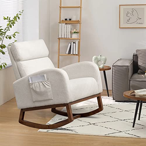 Awonde Upholstered Rocking Chair Nursery, Glider Rocker Armchair, High Back Accent Chair for Living Room Bedroom Side Chair Beige