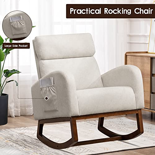 Awonde Upholstered Rocking Chair Nursery, Glider Rocker Armchair, High Back Accent Chair for Living Room Bedroom Side Chair Beige