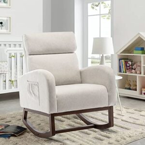 Awonde Upholstered Rocking Chair Nursery, Glider Rocker Armchair, High Back Accent Chair for Living Room Bedroom Side Chair Beige