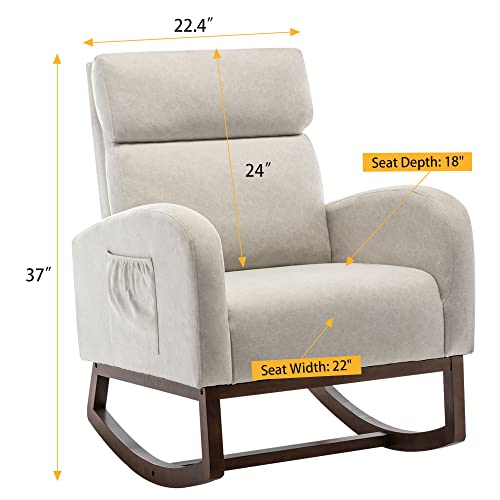 Awonde Upholstered Rocking Chair Nursery, Glider Rocker Armchair, High Back Accent Chair for Living Room Bedroom Side Chair Beige