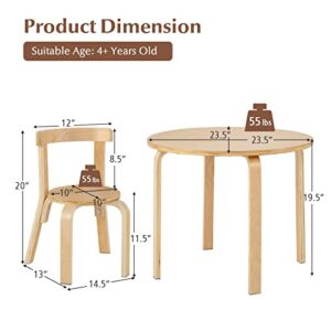 Costzon Kids Table and Chair Set, 5-Piece Wooden Activity Table w/ 4 Chairs, Toy Bricks, Classroom Playroom Daycare Furniture for Playing, Drawing, Reading, Bentwood Toddler Table & Chairs (Natural)